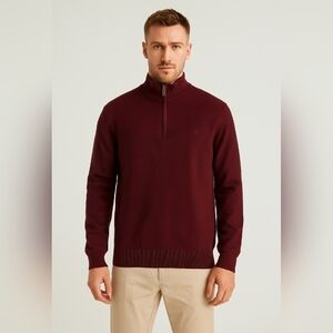 Ralph Lauren Men's Maroon Zip-Up Sweater Size Xl